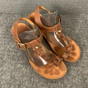 OTBT St Croix Sandals Womens Size 6 M Wedge Brown Leather Braided Studded